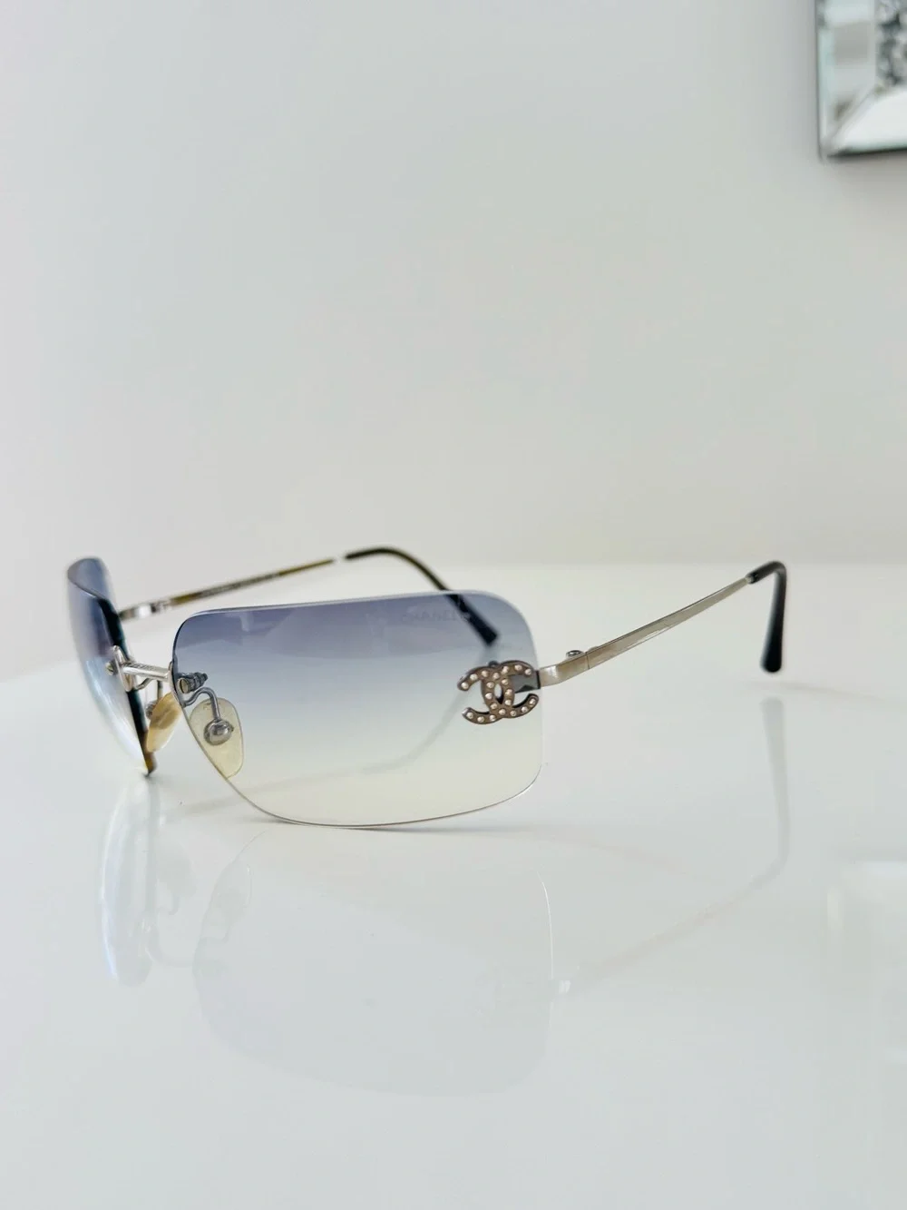 Extremely RARE 🦋 Authentic Chanel light blue rimless CC sunglasses✨